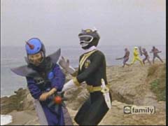 Black Ranger defeats Toxica and the crystal goes flying